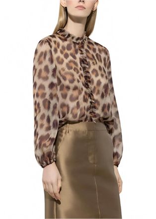 Luisa Cerano Animal Print Silk Blouse In Multi