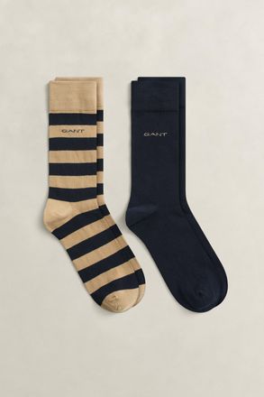 GANT Men 2-Pack Barstripe & Solid Socks (43-45) DARK KHAKI