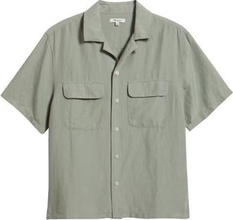 Madewell Short Sleeve Lyocell & Linen Button-Up Shirt in Frosted Cement at Nordstrom, Size Xx-Large