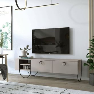 Dmora Mueble Para Tv Adige, 2 Cajones, 2 Estantes, Apertura Abatible, 150x36x44h Cm Beige