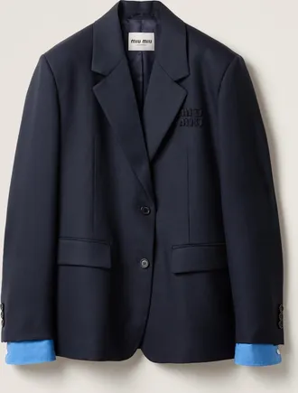 Miu Miu Single-breasted Gabardine Jacket, Woman, Navy, Size 36