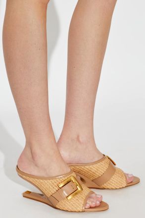 Balmain Anthem Wedge Sandals, Womens, Beige