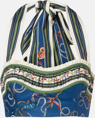 Alemais Al&eacute;mais Cove printed halterneck cotton crop top