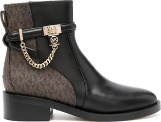 Michael Kors Hamilton Enkellaarsjes met Versiering en Logo - Dames - Enkellaarsjes - Zwart - 40 EU - Leer - Schoenen