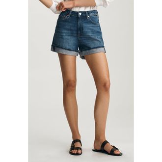 Mavi Heidi High Waist Cuffed Relaxed Denim Shorts in Mid Brushed Classic at Nordstrom, Size 25