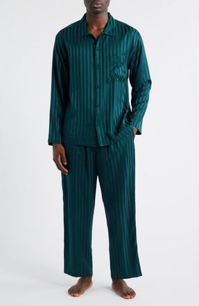 Lunya Stripe Washable Silk Pajamas in Dusky Cypress Jacquard at Nordstrom, Size Xx-Large