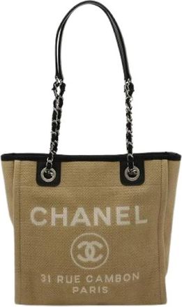 Chanel Pre-owned Deauville Tote PM Canvas Leather Bag - Dames - Vintage Shopper - Beige - ONE Size - Leer - Vintage