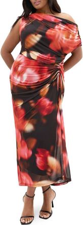 City Chic Abstract Floral One-Shoulder Mesh Dress in Lolita Fl at Nordstrom, Size 10W