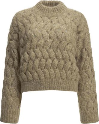 Brunello Cucinelli Maglione Dazzling Waves a Lavorazione Aperta - - Knitwear - Donna - Beige - M