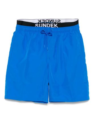 Sundek logo-waistband swim shorts - Blue