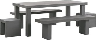 Beliani Conjunto De Comedor De Jard&iacute;n Mesa Rectangular De Cemento Reforzado Gris 2 Bancos 2 Taburetes 6 Plazas Resistente Al Agua Taranto