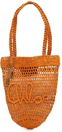Chlo&eacute; Pre-owned Chloe Small Raffia Embroidered Logo Summer Banana Tote Ladies ZI0DCBLLHJ1ITM8E