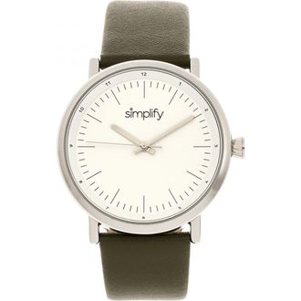 Simplify The 6200 Leather-Strap Watch in White/olive at Nordstrom