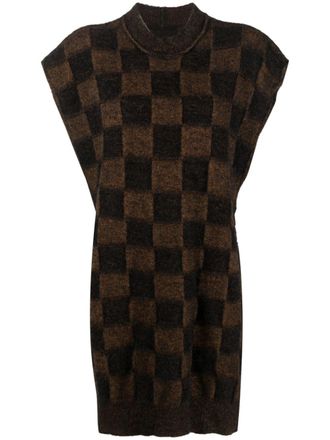 Uma Wang checkerboard-pattern knitted vest - Brown