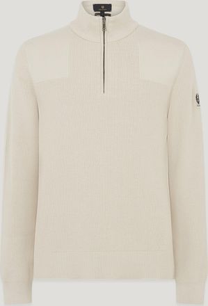 Belstaff Commander Quarter Zip Jumper Mens Organic Cotton Silver Birch Size 2XL