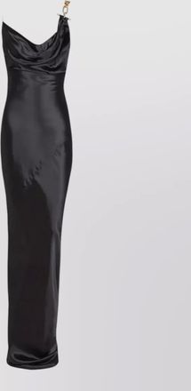 Balmain satin maxi dress with thin straps and gold detail