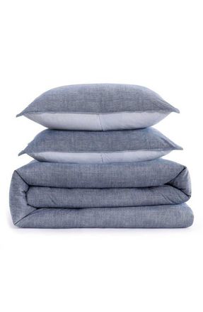 Tommy Hilfiger Classic Texture Cotton Percale Duvet Cover & Shams Set in Dark Blue at Nordstrom, Size King