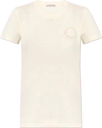 Moncler T-shirt met ronde hals en logo - Dames - T-shirts - Geel - XS - Katoen - Tops