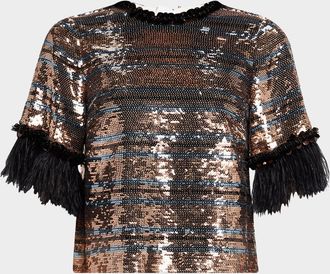 Dorothee Schumacher Sparkling Shine Feather-Cuff Sequin Blouse
