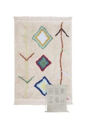 Lorena Canals Tapis Lavable pour Enfants. Mini Kaarol en Naturel et Multicolore -Fait &agrave; la Main en Forme rectangulaire et fabriqu&eacute; en Coton Naturel et en Colorants 