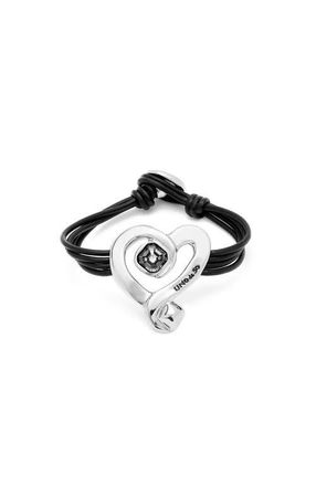 UNOde50 Black Crystal Heart Leather Bracelet in Silver at Nordstrom, Size Medium