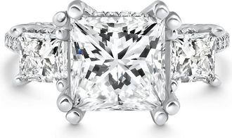 Pompeii3 Certified 5.10Ct Princess Cut Diamond Engagement Ring 14k White Gold Lab Grown Size: 6