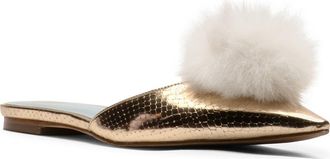 Frances Valentine Pauline Pom Pointed Toe Mule in Platino W/White at Nordstrom, Size 6.5