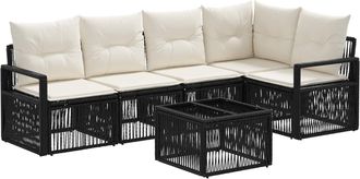 vidaXL Conjunto De Sof&aacute;s De Jard&iacute;n 6 Uds. Negro Rat&aacute;n Sint&eacute;tico Vidaxl