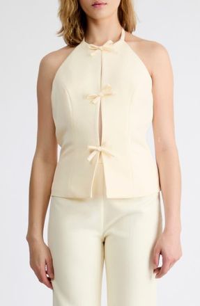 Extro&Vert Imogen Bow Lined Halter Top in Yellow at Nordstrom, Size X-Large