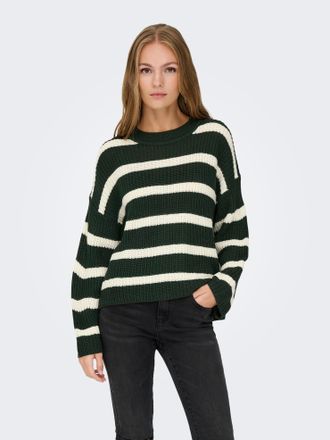 Jacqueline de Yong Strickpullover JDY JDYJUSTY L/S STRIPE PULLOVER KNT NOOS, Damen, Gr. XL, gr&uuml;n (scarab stripes:eggnog), Strick, Obermaterial: 100% Polyacryl, gestreift