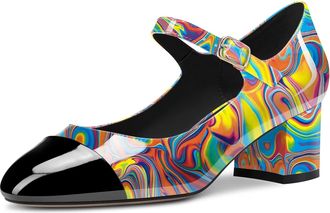 Castamere Mid Chunky Block Heel Round Cap Toe Mary Jane Pumps Court Shoe Prom Dress 5 CM Heels Multicolor 4 UK