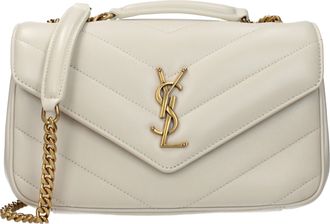 Saint Laurent Damens Loulou Umh&auml;ngetasche aus wei&szlig;em/cremefarbenem Leder