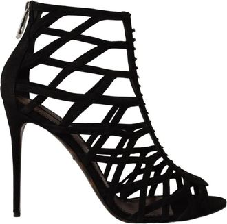Dolce & Gabbana Zwarte Leren Hakken Sandalen met Rits - Dames - Sandalen met hakken - Zwart - 41 EU - Su&egrave;de - Schoenen