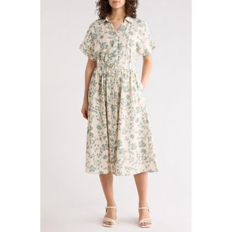 Lucky Brand Short Sleeve Belted Button-Up Shirtdress in Sage Floral at Nordstrom Rack, Size X-Large