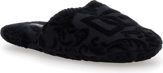 Dolce & Gabbana Unisex Slippers Black Cotton Terry Flat Shoes