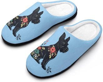 Generic Scottish Terrier Floral Womens Slippers Warm House Slippers Indoor House Shoes with Anti-Skid Rubber Sole