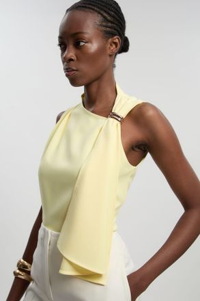 Karen Millen Womens Polished Tailored Trim Detail Drape Top - Yellow - Size 16 UK