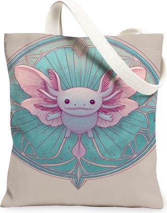 Generic Fanciful Creature Canvas Tote Bags, Fantasy Design Lightweight Washable Shoulder Strap Reusable Grocery Bags for Summer Bea, Beige, 13x15 Inch