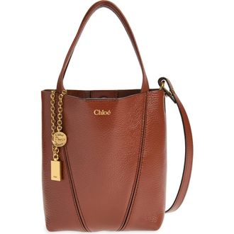 Chlo&eacute; Small Spin Leather Crossbody Tote in Blushy Brown at Nordstrom