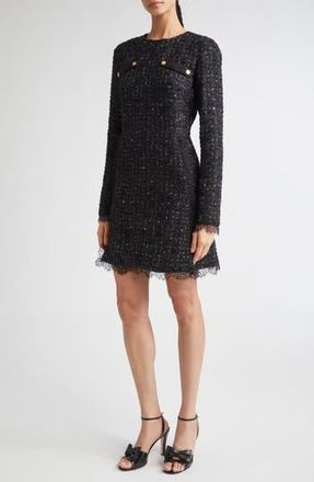 Giambattista Valli Lace Trim Long Sleeve Tweed Minidress in Black at Nordstrom Rack, Size 0 Us / 36 It