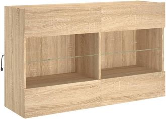 Berkfield Home TV Wall Cabinet with LED Lights Sonoma Oak 98.5x30x60.5 cm in Brown