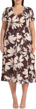 Estelle Caroline Floral Print Midi Dress in Bluebell/Choc at Nordstrom, Size 16W
