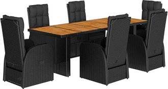 vidaXL 7 Piece Garden Dining Set with Cushions Black Poly Rattan Vidaxl