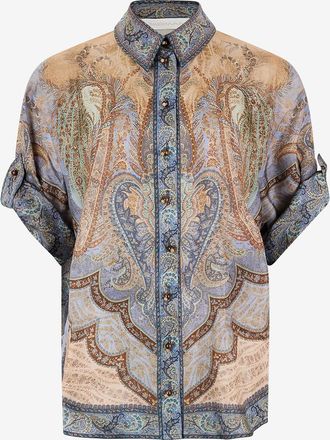 Zimmermann Kurzarm-Hemd aus Seide mit Paisleyprint Wanderlust