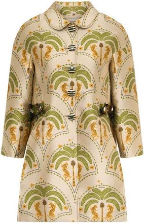 Maison Common Jacquard Long Jacket With Embroidery in Sand/green at Nordstrom, Size 40