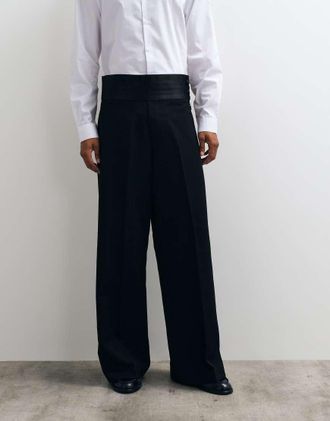 Asos Pantaloni sartoriali ampi neri con fascia in vita-Nero