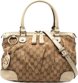 Gucci Pre-owned Handbags, female, Beige, Size: ONE SIZE Pre-owned Canvas Handbag
