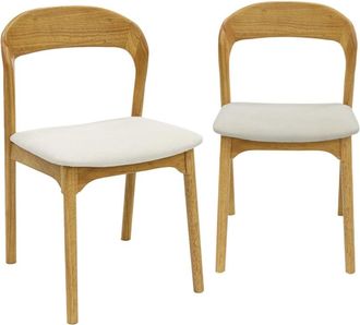 Sweeek Silla vintage de madera de hevea y tela, set de 2, natural