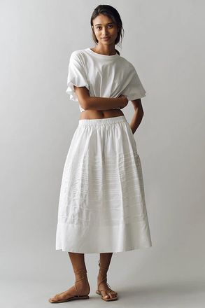 Maeve 100% Cotton Pintuck Midi Skirt