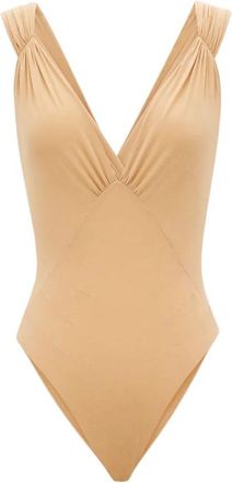 Saint Laurent Zijden Muslin Cross-Back Bodysuit - Dames - Bodies - Beige - L - Tops